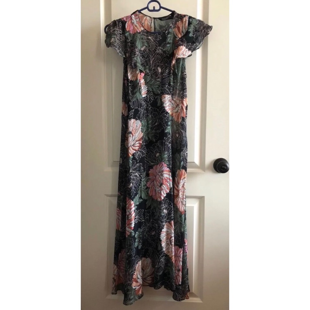 Zara Woman Floral Midi Dress with Cap Sleeve